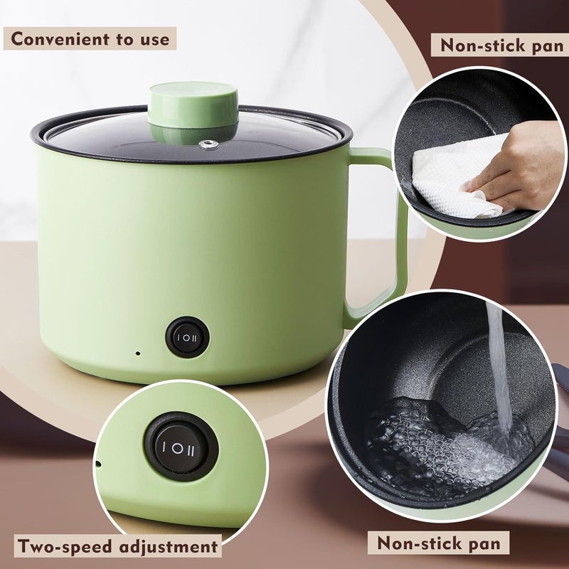Romooa 2 Pcs 1.8l Electric Ramen Cooker Hot Pot Electric Dual Power Noodle Cooker, Boil Dry Protection, Nonstick, Multifunctional Lazy Pot for Cooking Pasta, Noodles, Egg, Dorm Home Travel 7x3.15 - Image 4